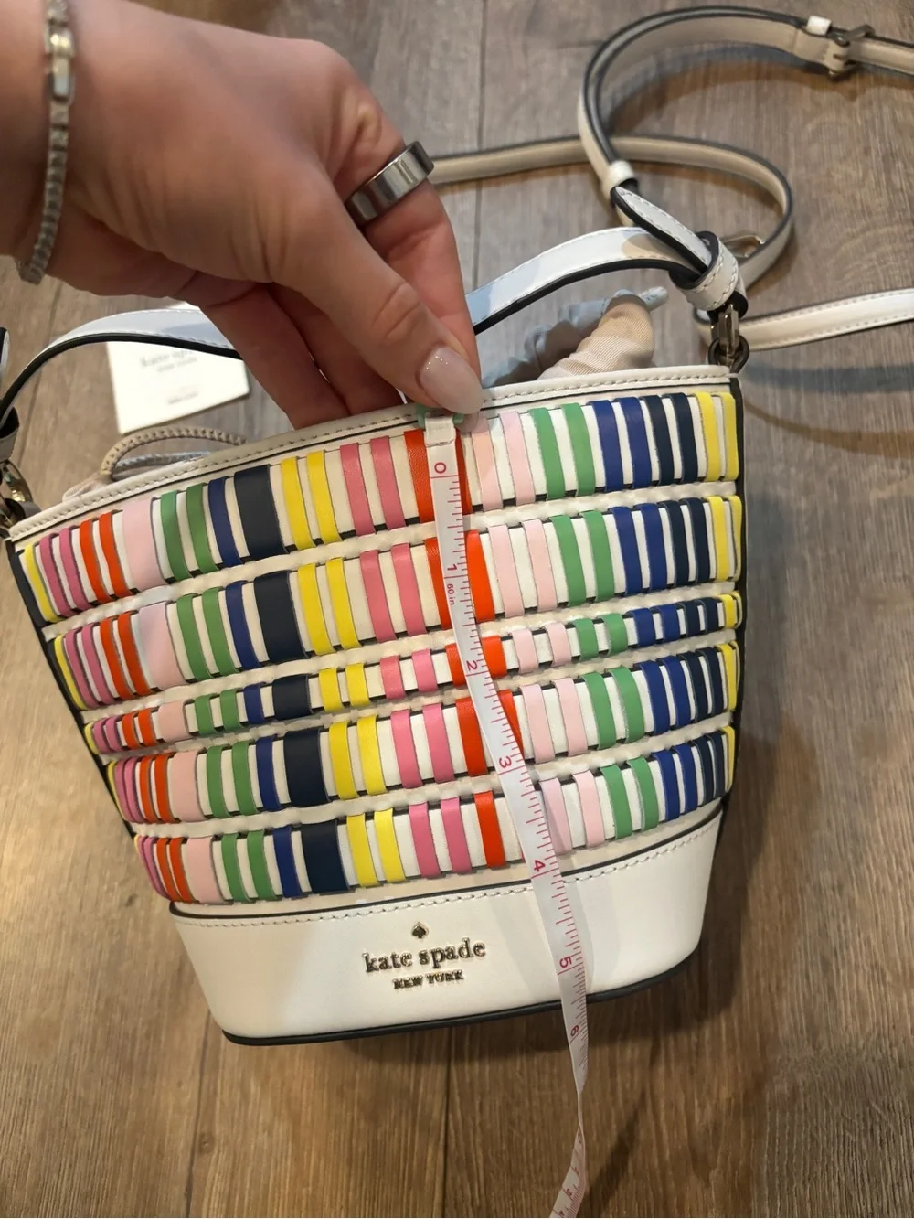 Kate Spade Pippa Woven Multi Small Bucket Bag colorful leather purse